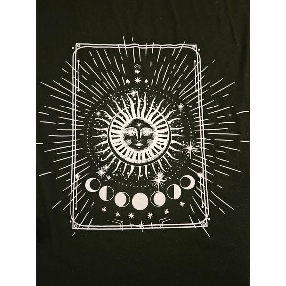Black Tee with Sun & Moon Design Womens Size Medium 3/4 Length Sleeves - Picture 2 of 5